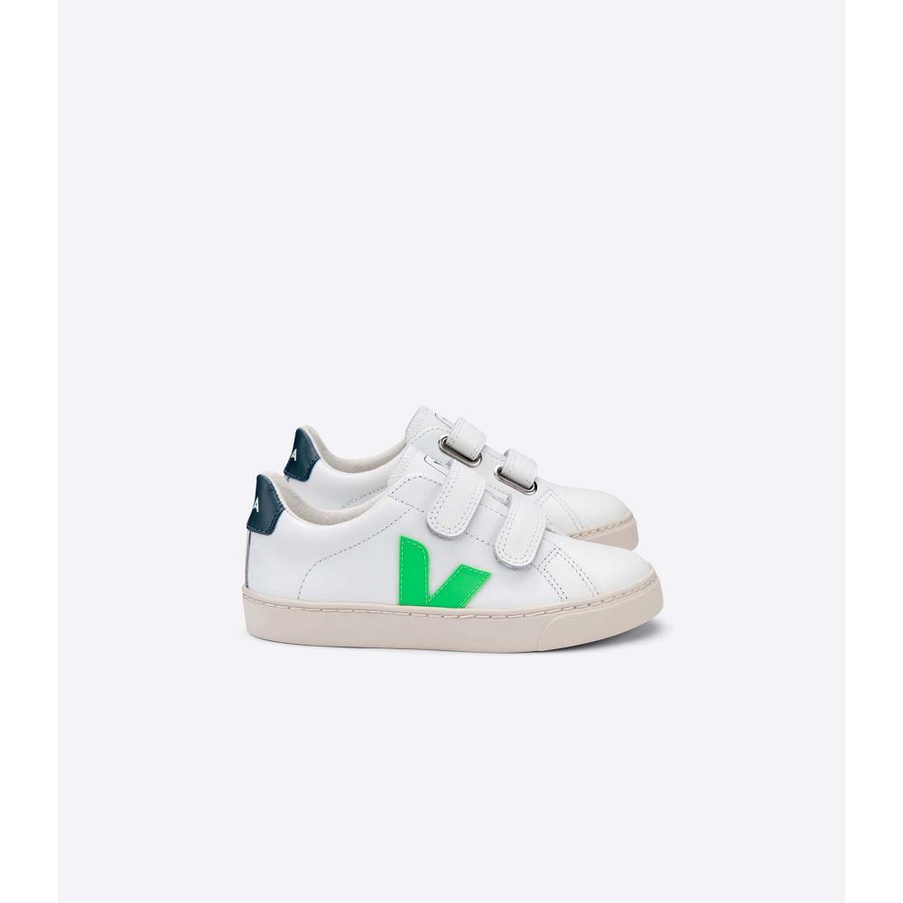 Kids\' Veja ESPLAR LEATHER Sneakers White/Green | ZA 816EBC